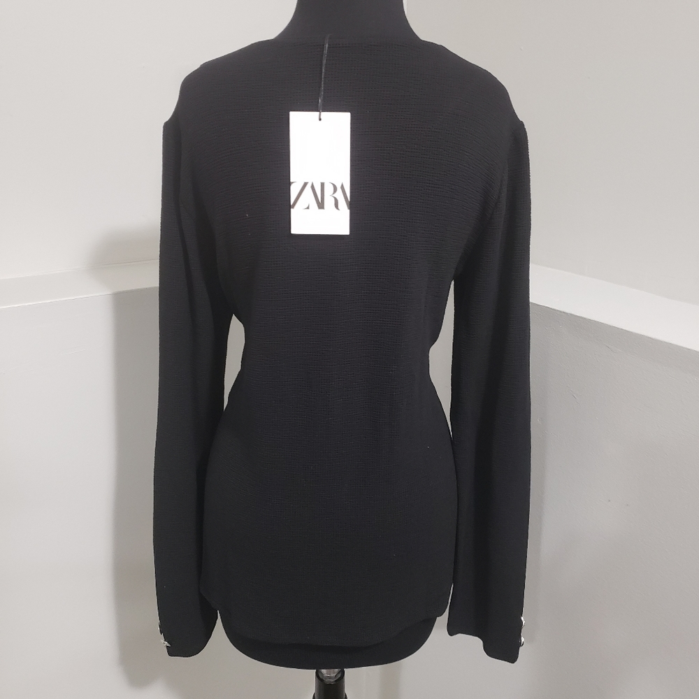 Zara Long Sleeve Black Shirt with Silver Accents, Size XL NWT - Picture 5 of 8
